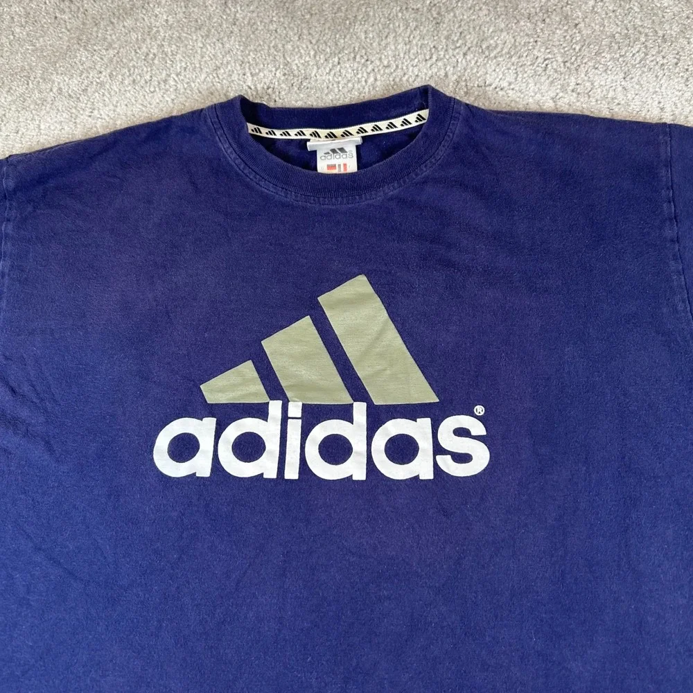 Vintage Adidas Graphic Tee Mens L Navy Blue Short Sleeve Logo Sportswear T-Shirt